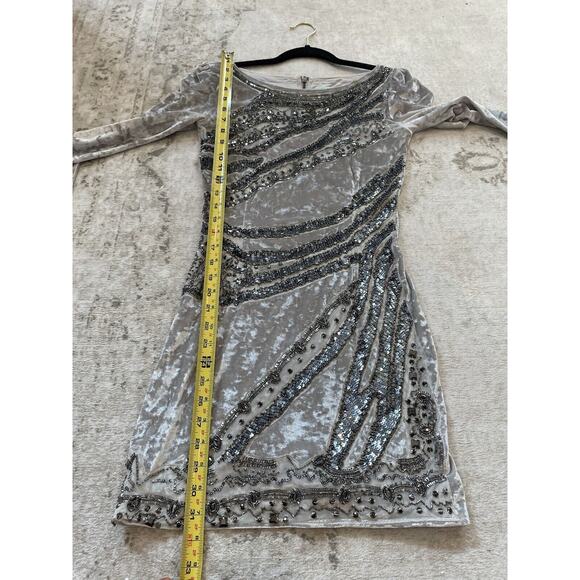 UO Kimchi Blue Gray Holiday Velvet Chandelier Sequin Beaded Mini Dress Sz Small - Picture 10 of 10